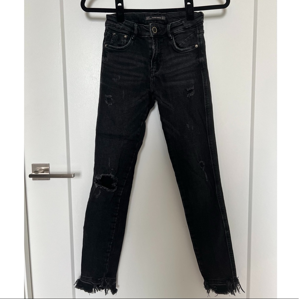 Black Distressed Frayed Hem Jeans